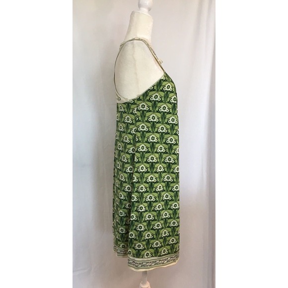 Studio M Women's Green Beige Print Sheath Dress Medallion Neck Sz X-Small Floral - Picture 3 of 12